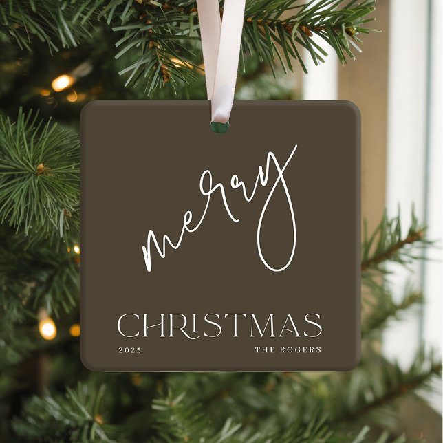 Simple Minimal Olive White Family Name Christmas Keramikornament (Von Creator hochgeladen)