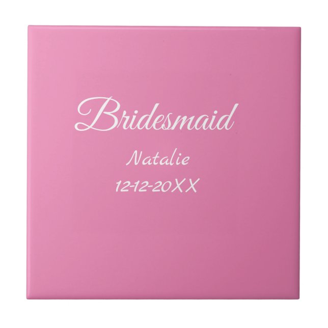Simple minimal pink bridesmaid add name year text  fliese (Vorderseite)