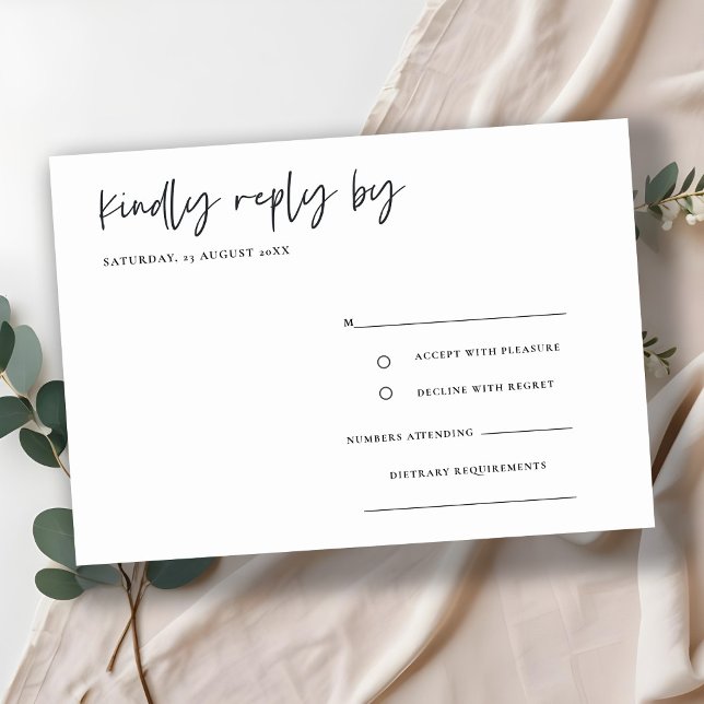Simple Minimal Script Calligraphy Wedding RSVP Begleitkarte (Von Creator hochgeladen)