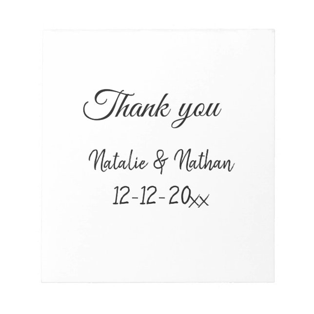 Simple minimal thank you couple name text date cus notizblock (Vorderseite)