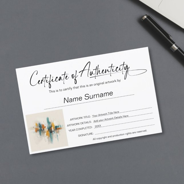 Simple Minimalist Certificate of Authenticity  (simple minimalist certificate of authenticity design, elegant border and clean layout with placehold)