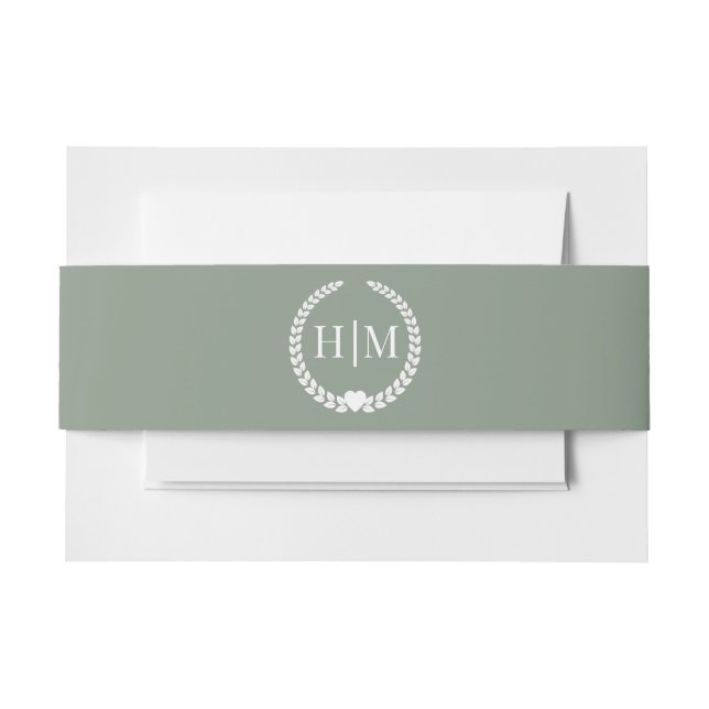 Simple Minimalist Earthy Woodland Green Monogram Einladungsbanderole (Vorderseite Beispiel)