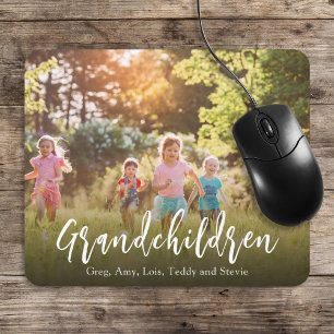 Simple Minimalist Grandchildren Photo Calligraphy Mousepad