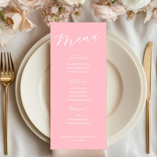 Simple Minimalist Light Pink Menu Card for Wedding Menükarte (pink menu sign, wedding menu, bridal shower, baptism decor, simple minimalist, elegant reception)