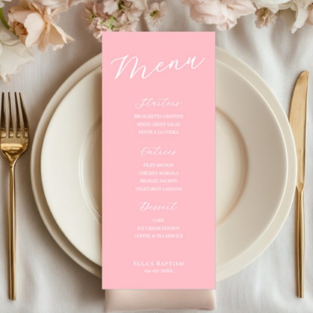 Simple Minimalist Light Pink Menu Card  Menükarte (pink menu sign, wedding menu, bridal shower, baptism decor, simple minimalist, elegant reception)