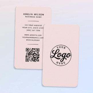 Simple Minimalist Logo QR Code Blush Pink  Visitenkarte