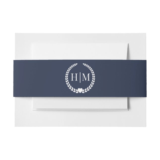 Simple Minimalist Midnight Navy Blue Monogram Einladungsbanderole (Vorderseite Beispiel)
