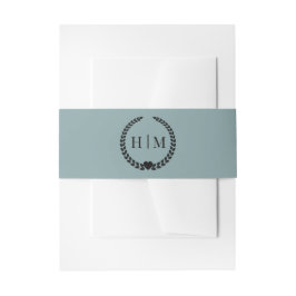 Simple Minimalist Misty Sage Blue Monogram  Einladungsbanderole