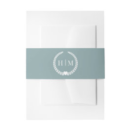 Simple Minimalist Misty Sage Blue Monogram  Einladungsbanderole