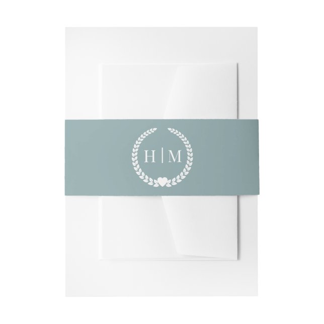 Simple Minimalist Misty Sage Blue Monogram  Einladungsbanderole (Vorderseite Beispiel)