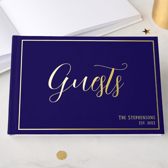 Simple Minimalist Navy Blue Formal Gold Gästebuch (Von Creator hochgeladen)