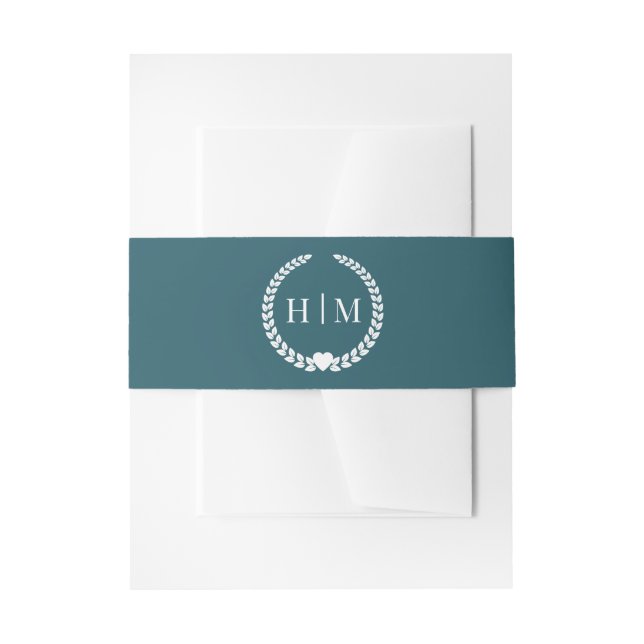 Simple Minimalist Rich Forest Teal Monogram  Einladungsbanderole (Vorderseite Beispiel)
