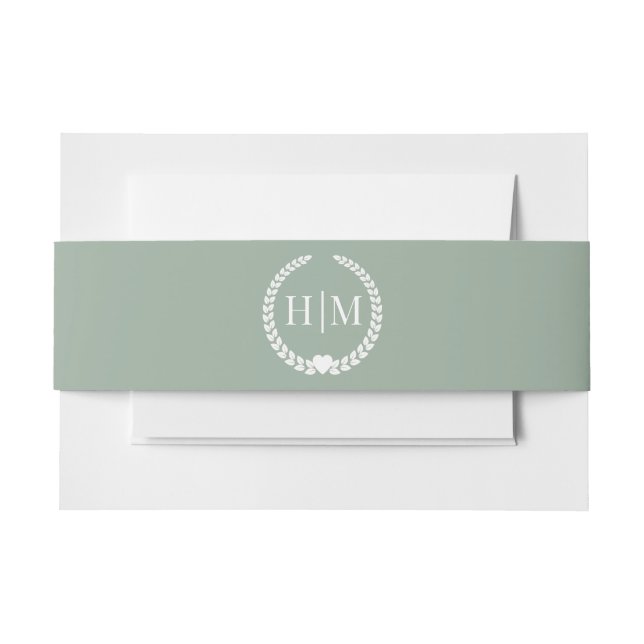 Simple Minimalist Sage Green Monogram Einladungsbanderole (Vorderseite Beispiel)
