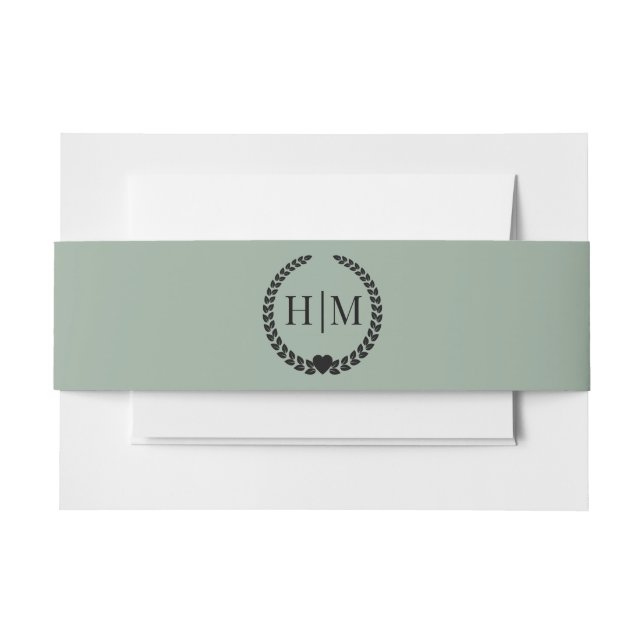 Simple Minimalist Sage Green Monogram Einladungsbanderole (Vorderseite Beispiel)