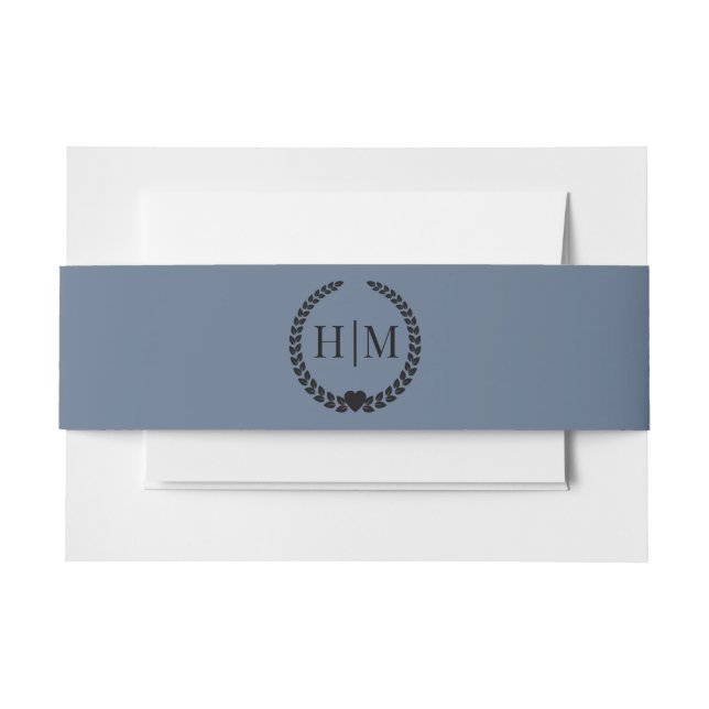 Simple Minimalist Slate Blue Monogram Einladungsbanderole (Vorderseite Beispiel)