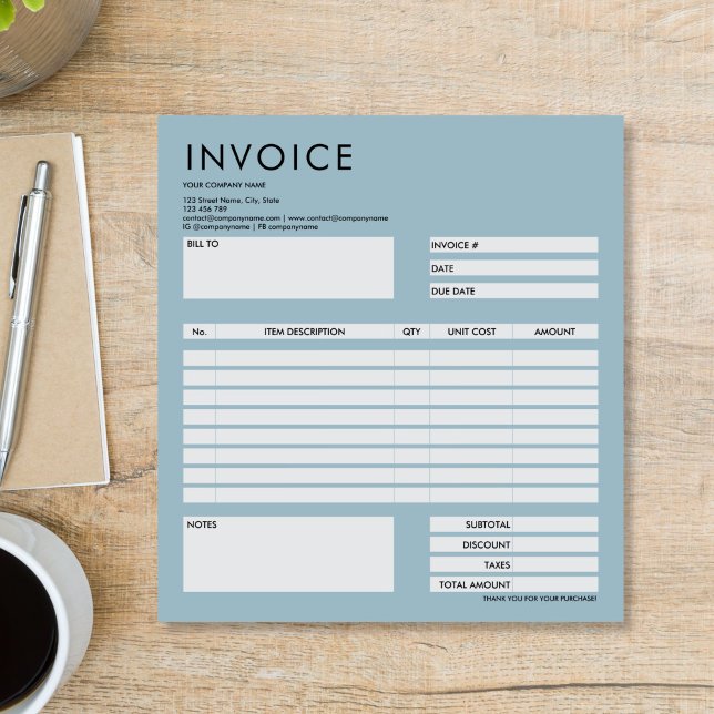 Simple Minimalist Small Invoice Form Business Logo Notizblock (simple Minimalist Small Invoice Form Business Logo Notepad)
