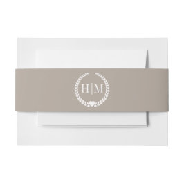 Simple Minimalist Taupe Linen Brown Monogram Einladungsbanderole