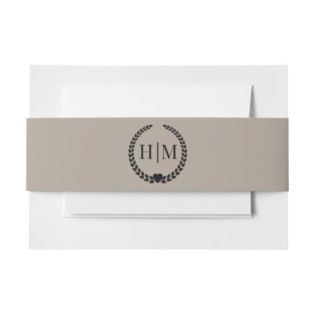Simple Minimalist Taupe Linen Brown Monogram Einladungsbanderole (Vorderseite Beispiel)
