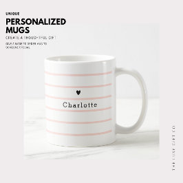 Simple Minimalist Tiny Heart Blush Stripe Monogram Kaffeetasse