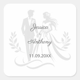 Simple Minimalistc Elegant Custom Name Wedding Quadratischer Aufkleber