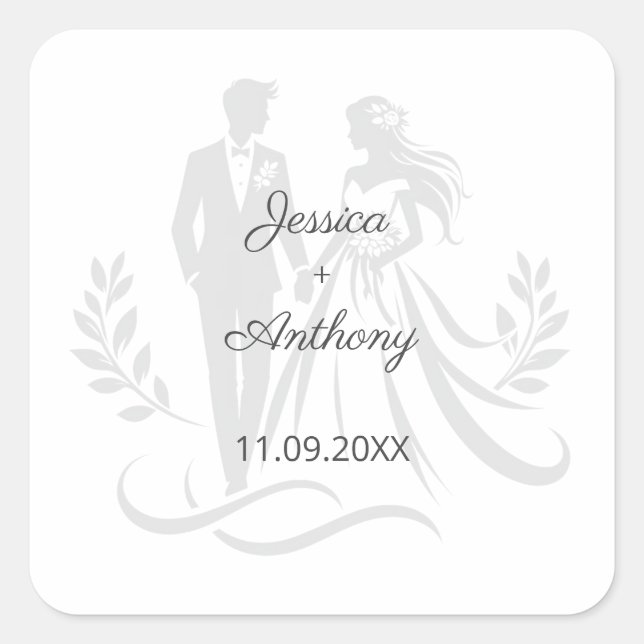 Simple Minimalistc Elegant Custom Name Wedding Quadratischer Aufkleber (Vorderseite)