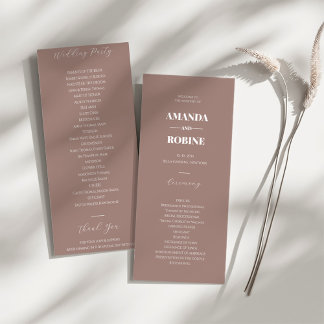 Simple minimaliste Brown Élégant Mariage Programme