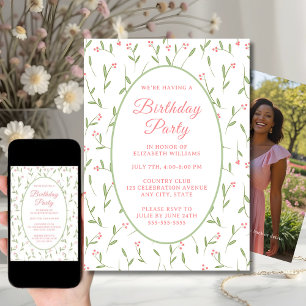 Simple minimaliste Floral Invitation fête d'annive