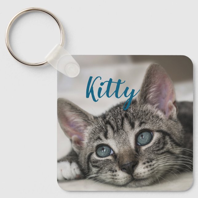 Simple Minimalistic Custom Pet Name and Photo  Schlüsselanhänger (Vorderseite)
