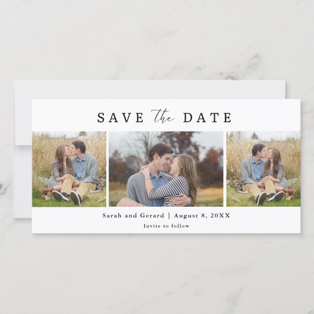 Simple Modern 3 Photo Wedding Save the Date (Devant)