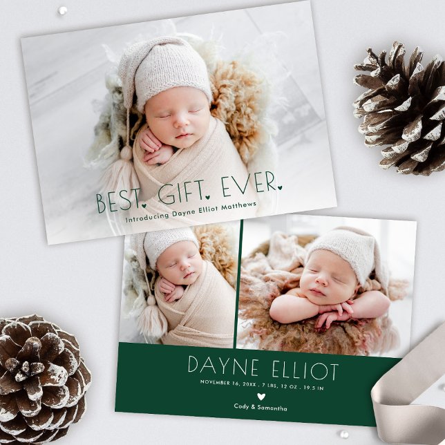 Simple Modern Best Gift Birth Announcement Green Feiertagskarte (Von Creator hochgeladen)