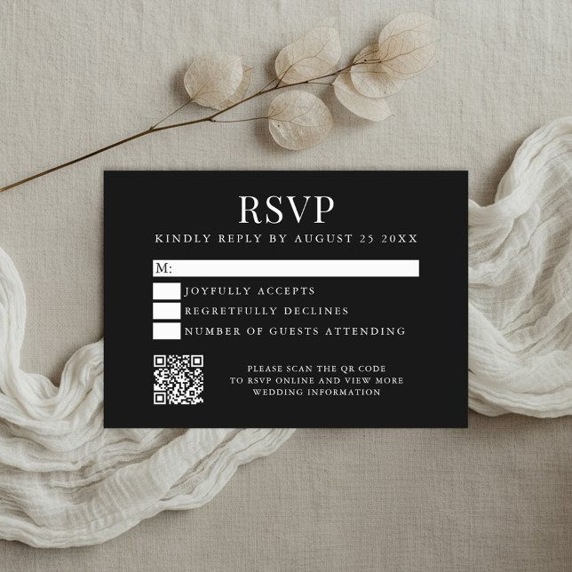 Simple Modern Black and White Wedding RSVP Karte (Von Creator hochgeladen)