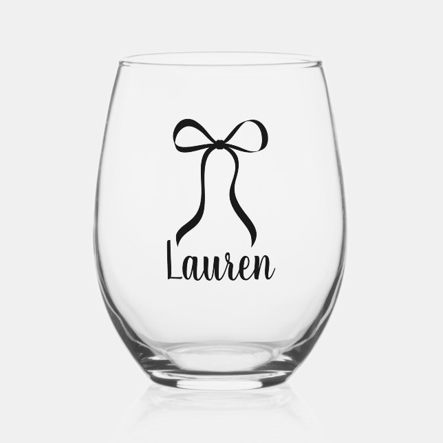 Simple Modern Black Bow Bridesmaid Proposal Weinglas Ohne Stiel (Vorderseite)