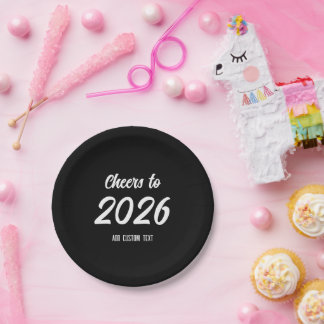 Simple Modern Black Custom 2026 New Years Party Pappteller