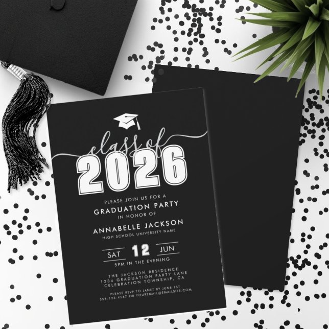 Simple Modern Black Graduation Party Einladung (Simple Modern Black Graduation Party Invitation)