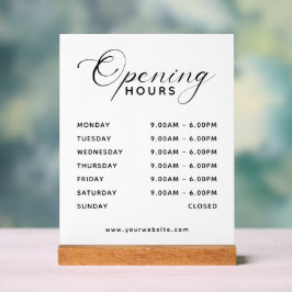 Simple Modern Business Opening Hours Display Acrylschild
