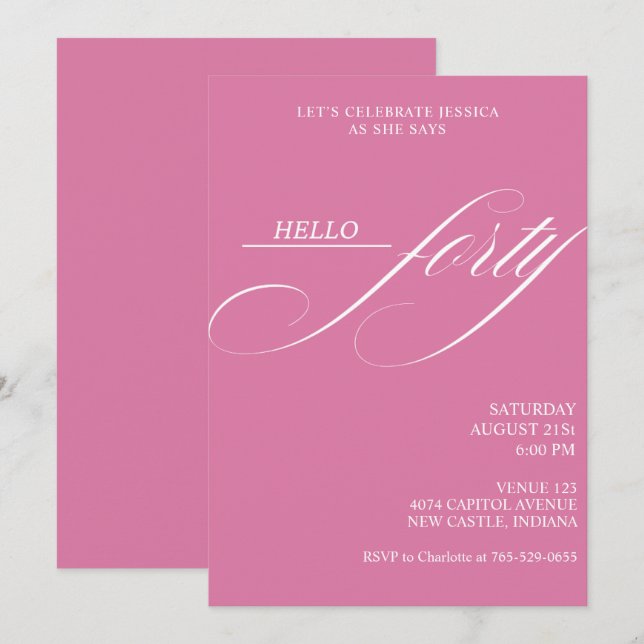 Simple Modern Caligraphy Forty 40th Birthday Party Einladung (Vorne/Hinten)