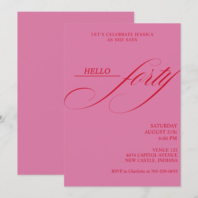 Simple Modern Caligraphy Forty 40th Birthday Party Einladung (Vorne/Hinten)