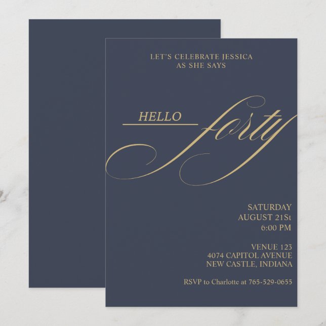Simple Modern Caligraphy Forty 40th Birthday Party Einladung (Vorne/Hinten)
