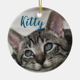 Simple Modern Custom Cat Name and Photo  Keramik Ornament