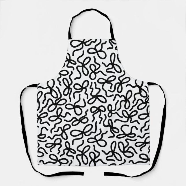 Simple Modern Elegant Black and White Bow Pattern Schürze (Vorderseite)