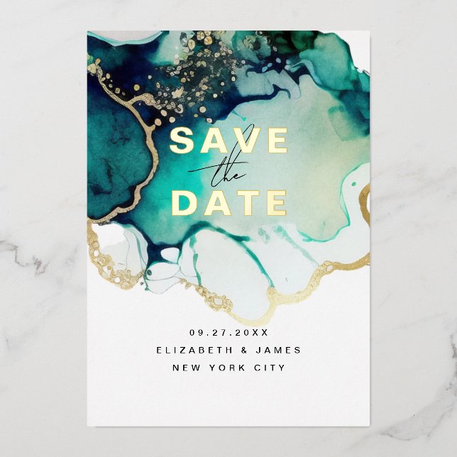 Simple Modern Elegant Emerald Green Save The Date  Folieneinladung (Vorderseite)