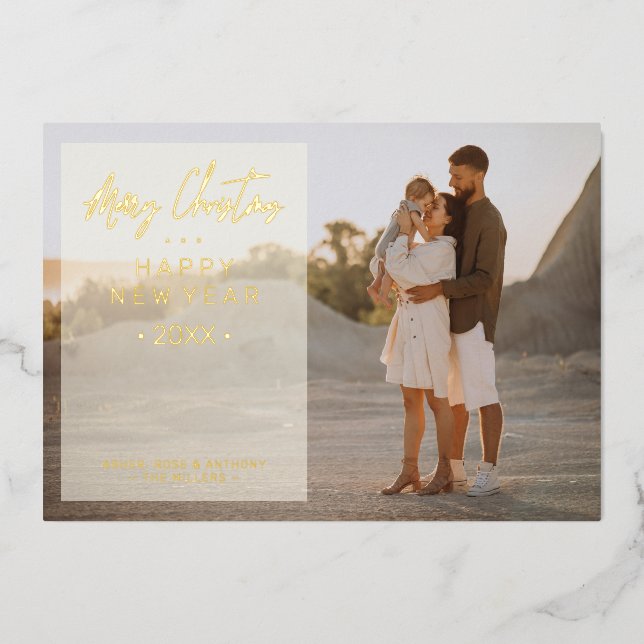 Simple Modern Elegant Photo Christmas Photo Family Folieneinladung (Vorderseite)