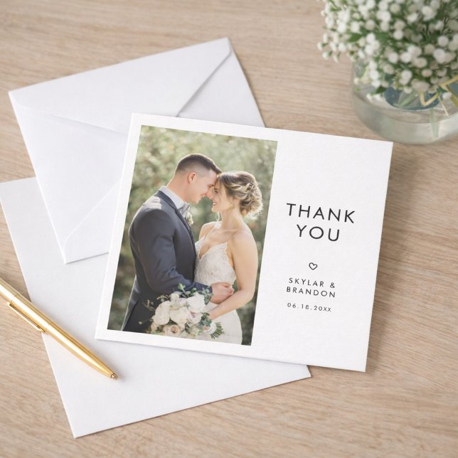 Simple Modern Elegant Rustic Wedding Photo Square  Dankeskarte (Von Creator hochgeladen)