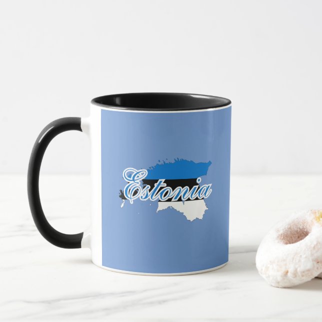 Simple Modern Estland Karte National Flag Souvenir Tasse (Mit Donut)
