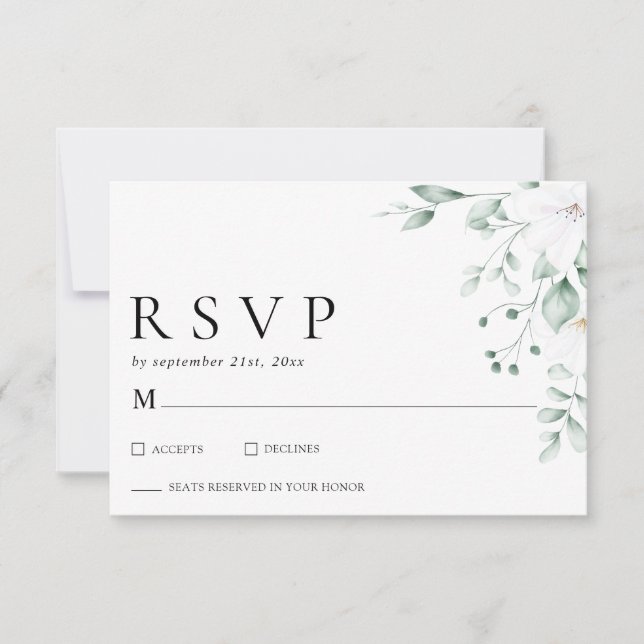 Simple Modern Eucalyptus Greenery Wedding RSVP (Vorderseite)