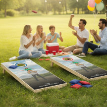 Simple Modern Family Name & Photo Cornhole Design
