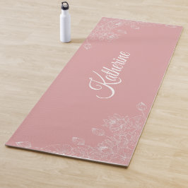 Simple Modern Floral Script Name Blush Pink Lotus Yogamatte