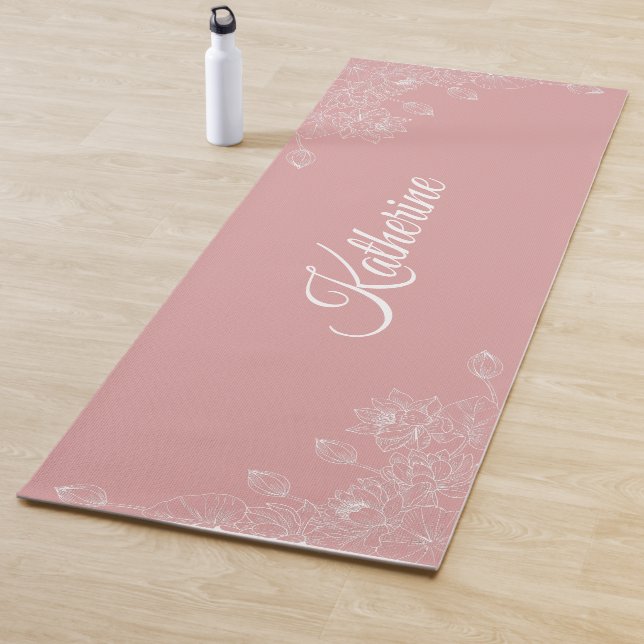 Simple Modern Floral Script Name Blush Pink Lotus Yogamatte (Beispiel)