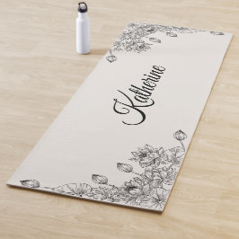 Simple Modern Floral Script Name Cream Lotus  Yogamatte