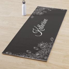 Simple Modern Floral Script Name Grey Lotus  Yogamatte